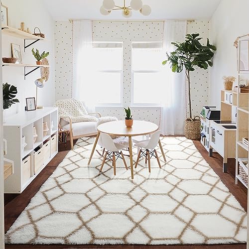 8x10 Area Rugs for Living Room, Fluffy White and Beige Bedroom Modern Rug - color: Z- White / Beige, size: 8' x 10' (Rectangular)