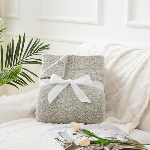 CYMULA Super Soft Knit Throw Blanket Twin Size Light Grey-Lightweight Plush Fuzzy Fluffy Warm Cozy Blankets and Throws for Sofa Bed All Season Use, 60x80 inches - color: Light Grey, size: Twin(60"x80")