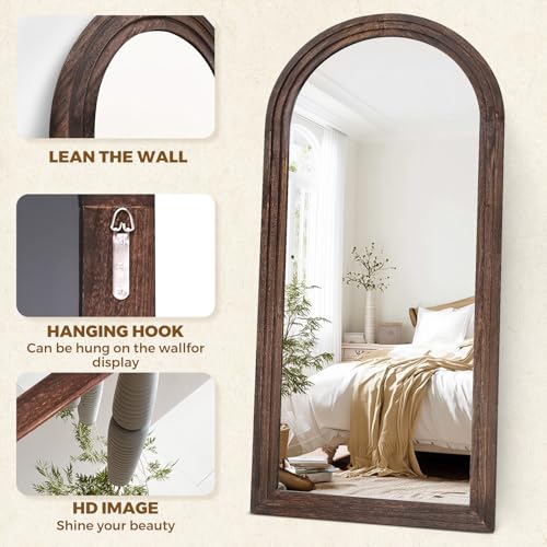 71x32 Arched Full Length Mirror, Solid Wood 3 Layer Frame, Brown - color: Brown-3 Layer-ar Frame, size: 71"L x 32"W