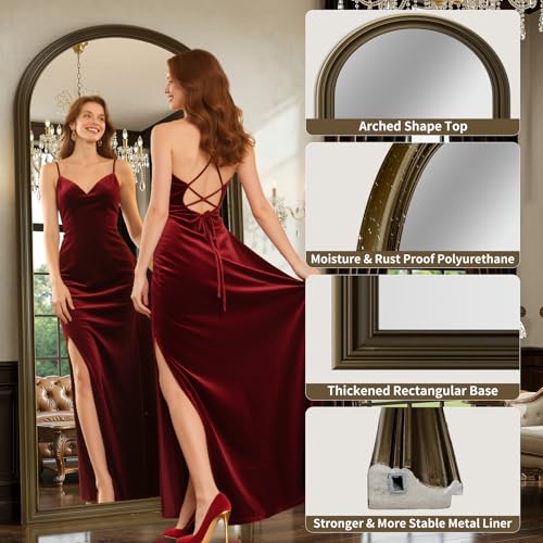 71"x32" Elegant Vintage Arched Full Length Mirror with Stand, Luxury Large Full Body Mirror with Tempered Glass, Leaning Wall Mount Floor Standing Mirrors for Living Room Bedroom Entryway Outfit Check - color: Vintage Copper