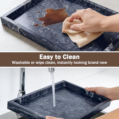 Marble Bathroom Tray for Countertop, Natural Decorative Marble Tray for Kitchen, Vanity, Home Decor, Dresser Organizer, Plate Holder for Perfume, Candle and Jewelry, 12"x 8"x 1.2", Gray Black
