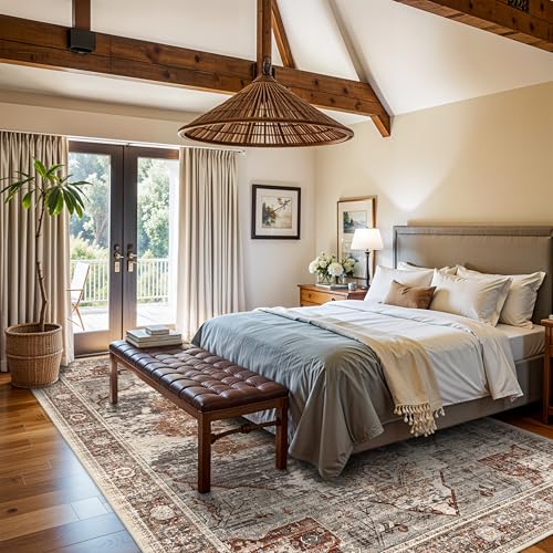 Living Room 6x9 Area Rug - Vintage Washable Rugs with Non Slip Backing Soft Stain Resistant Carpet for Bedroom Indoor Ultra-Thin Low Pile Carpets Home Decor Mat 6x9 Brick - color: Brick, size: 6' x 9' (Rectangular)