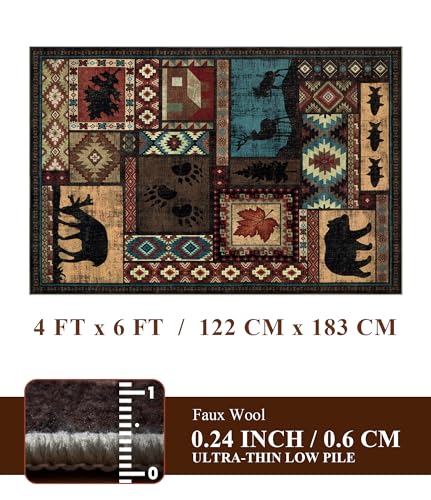 YIHOUSE Washable Rustic Cabin Area Rugs 4x6 Brown - color: Brown, size: 4' x 6' (Rectangular)