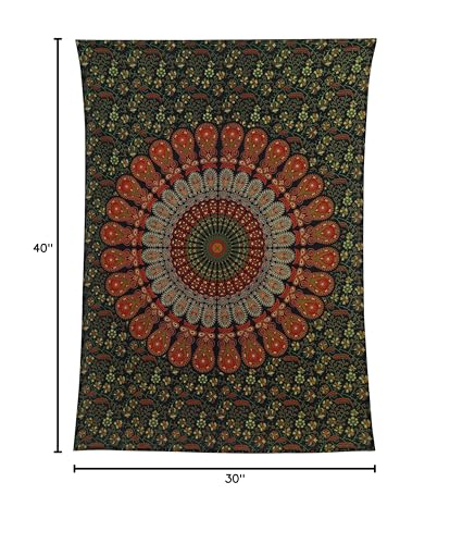 Bless International-Organic-Cotton-Golden-Green-Handmade-Mandala-Tapestry - color: Golden Green, size: 40"L x 30"W