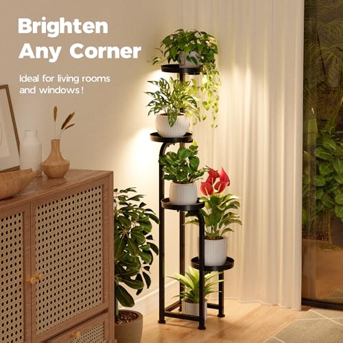 Bamworld Plant Stand with Grow Light Corner Metal Flower Pot Stands - color: Matte Black Pro, style: Spiral 4Tier