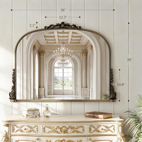 Large Bronze Vintage Mirror - 28"X36" French Baroque Antique Mirror - Traditional Ornate Decorative Wall Mounted Arched Mirrors for Bedroom Mantel Entryway Hallways - Home Decor for Living Room - color: Vintage Copper, size: 28"L x 36"W