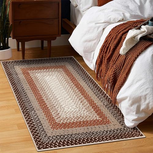 RUGSREAL Entryway Area Rug 2x3 Small Machine Washable Bedroom Rug Non Slip - color: Brown/Rust, size: 2' x 3' (Rectangular)