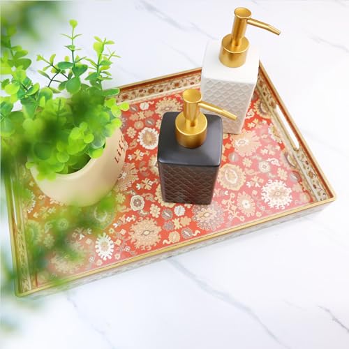 Spsyrine Serving Tray, Plastic Rectangular Coffee Table Tray with Handles, Modern Decorative Tray for Living Room, Ottoman, Home Decor, 15.6” X 10.2" - color: Hs004r