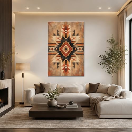 Southwestern Geometric Wall Decor, Rustic Desert Pattern Artwork, Boho Tribal Style Decor for Bedroom Office (Framed,Wrapped Canvas,24 * 36inch) - size: 24*36inch