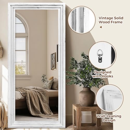 Full Length Mirror, 76 x 34 Inch Solid Wood Floor Mirror, White - color: White, size: 76"L x 34"W