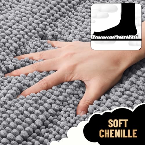 OLANLY Thick Large Bathroom Rugs 45x27, Soft Chenille Bath Rugs, Grey - color: Grey, size: 45" X 27"