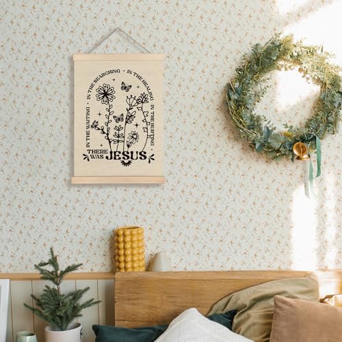 Supwhd Boho Floral Christian Wall Art with Wooden Poster Hanger, There Was Jesus Bible Verses Scripture Wall Decor, Christian Wall Decor for Home Room, 12x16 - color: Christian Floral, size: 16"L x 12"W