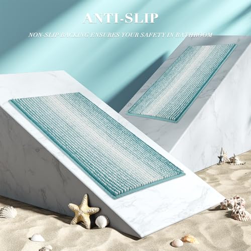 BSICPRO Bathroom Rugs Sets 2 Piece, Non Slip Striped Bath Mats, Aqua Green - color: Aqua Green, size: 20" x 32" Plus 16" x 24"