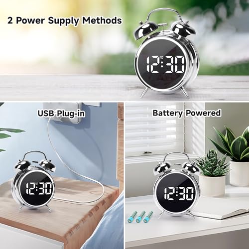 Digital Small Alarm Clock, 4.5 Inch Double Bell Electronic LED Alarm Clock - color: Silvery