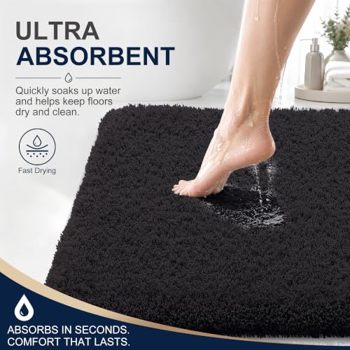OLANLY Microfiber Bathroom Rugs 34x21, Ultra Soft Absorbent Bath Mat, Black - color: Black, size: 34" X 21"