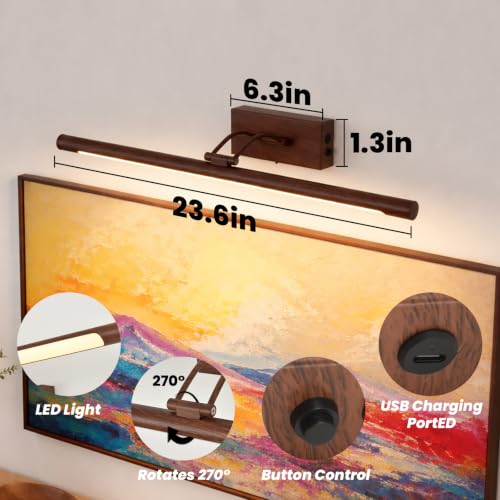 Battery Operated Picture Light for Wall,Walnut Finish 23.6-Inch - color: Walnut Finish, size: 23.6 Inch