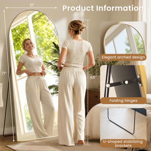 71" x 31"Arched Floor Full Length Mirror with Stand(Gold) - color: Golden, size: 71"L x 31"W