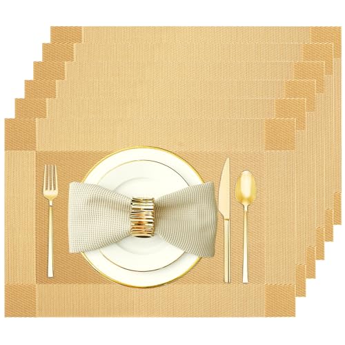 Gold Vinyl Placemats Set of 6, Heat Resistant Table Placemats - color: Gold