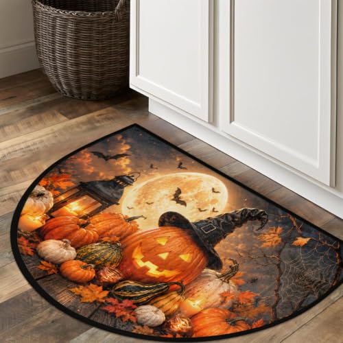 Halloween Half Round Door Mat Outdoor Doormat Bedroom Entrance Rug A7 - color: A-07 Halloween Pumpkin