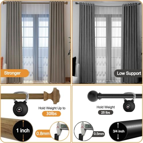 1 Pack Boho Rustic Adjustable Wood Curtain Rod 32-116 Inch, Wood - color: Wood Grain, size: 32'' - 120'' (1 Pack)