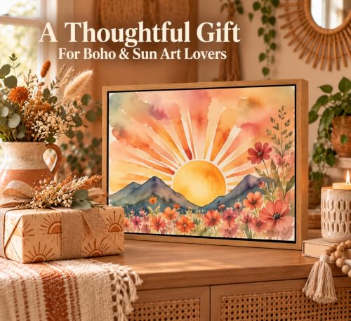 Framed Boho Sun Canvas Wall art - color: Framed, size: 24"L x 16"W
