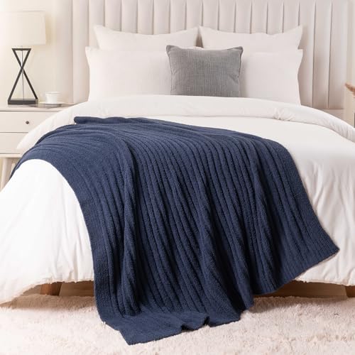 Battilo Navy Blue Throw Blanket for Couch, Navy Chenille Blanket, 50"x60" - color: Navy, size: 50"x60"