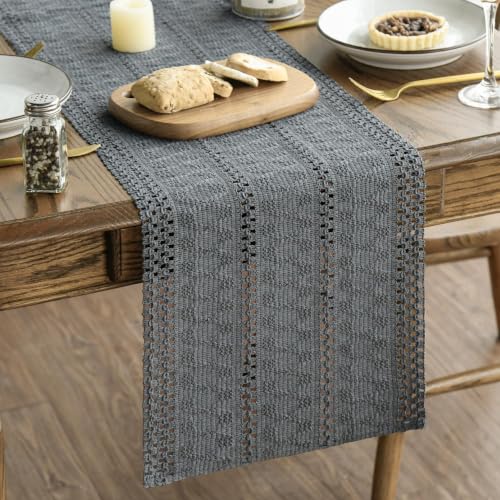 Artoid Mode Dark Grey Woven Farmhouse Hollow Table Runner 12x36 Inch - color: Dark Grey, size: 12" x 36", Table Runner