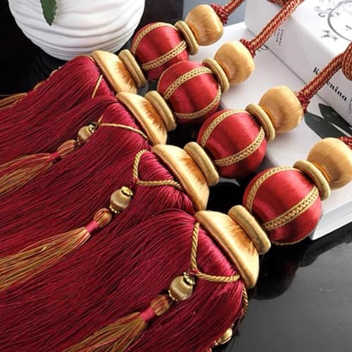 Paired Lantern Single Hanging Ball Tassels Curtains Buckle Sling Binding Lantern Tiebacks Handcrafted Braided Buckle Drapery Curtain Holdbacks Window Treatments for Home - color: Burgundy, size: 11.81 inches