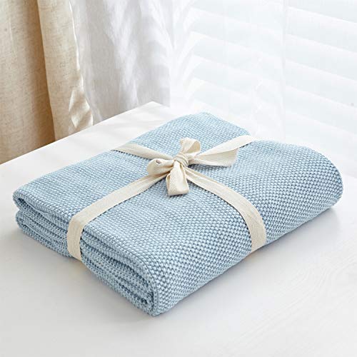 Longhui bedding 100% Cotton Light Blue Lightweight Cable Knit Throw Blanket for Couch Sofa Bed Home Décor Bonus Laundering Bag – Large 60 x 80 Inch, Machine Washable, Blue Color - color: Light Blue, size: 60"x80"