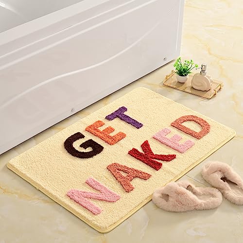 QJHOMO Get Naked Bath Mat Cute Funny Bathroom Rug Non Slip, 24" x 36" - color: Beige, size: 2' x 3' (Rectangular)