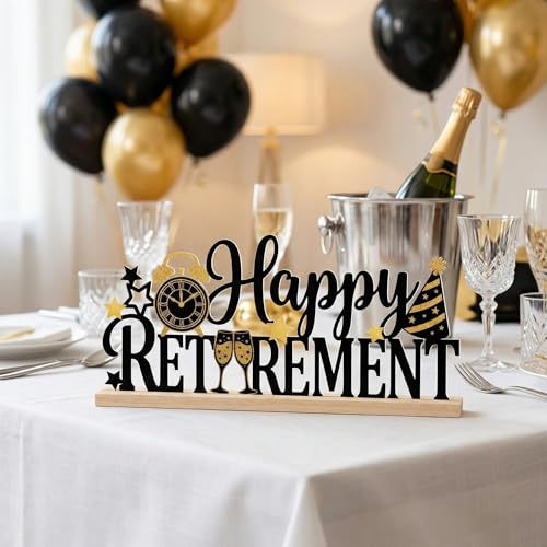 Retirement Table Decor Centerpiece, Retirement Metal Table Sign - style: Happy Retirement
