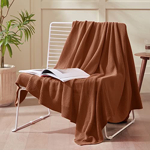 TREELY 100% Cotton Brown Knitted Throw Blanket 50"x60" - color: Brown, size: Throw(50" x 60")