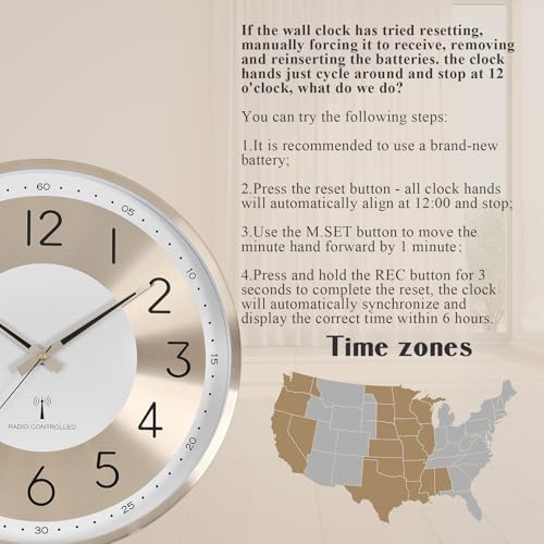 14 Inch Atomic Wall Clock, Radio Controlled Large Analog Clock