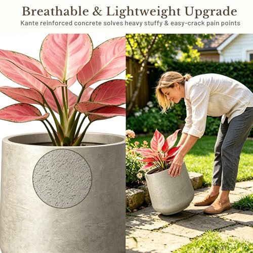 Kante Weathered Concrete Planter 13" Dia All-Weather Round Accent Pot - color: Buff Concrete, size: 13" D