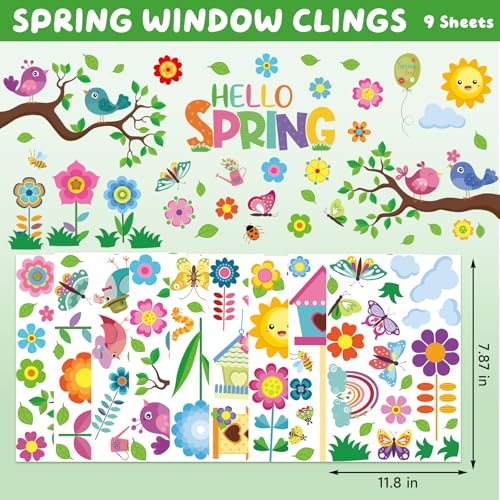 Spring Window Clings for Glass Windows Kids Summer Window Stickers Decor - color: Spring & Summer