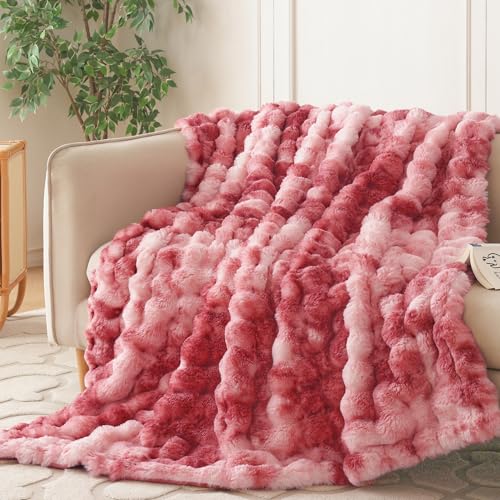 COOVA Soft Bubble Faux Fur Throw Blanket, 50"x60", Tie-dye Magenta - color: Tie-dye Magenta, size: 50“x60”