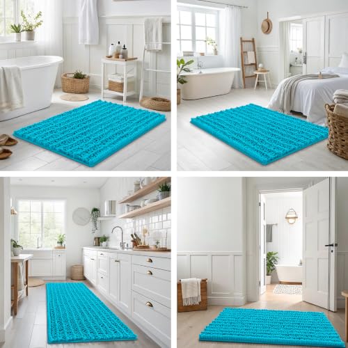 Smiry Bathroom Rugs 24X16, Extra Soft Rubber Backing Chenille Bath Mats - color: Aqua Sky, size: 24'' X 16''