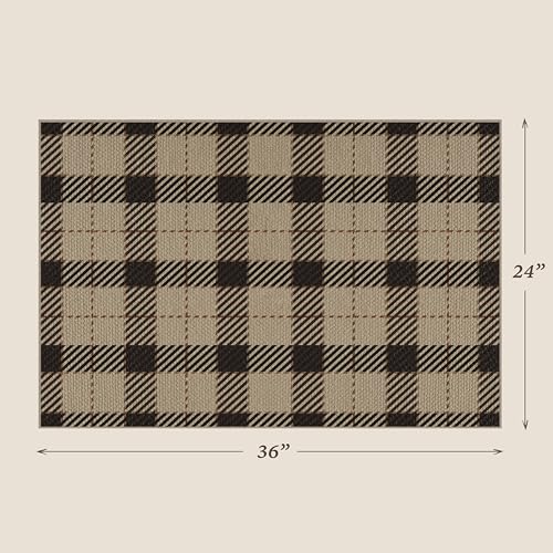 JTJ Easy Jute 2x3 Entryway Rug, Washable Non Slip Black & Beige Plaid - color: Beige Plaid, size: 2' x 3' (Rectangular)