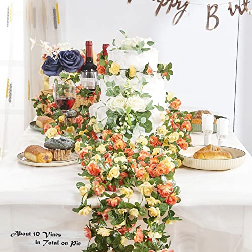 6Pcs x 8.2FT Artificial Flower Garland Rose Vine Decor, Champagne Flower - color: Spring Champagne 6pcs, 1.5" Rose Flowers, size: 8.2FT Vines