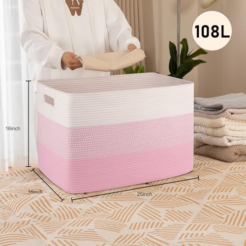 OIAHOMY 108L Extra Large Blanket Basket Dog Toy Basket Pink&White - color: Pink&White