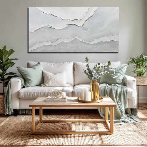 NBAODAN Modern Abstract Art Wall Decor White Textured Wall Art Gold Foil Decorations Artwork Contemporary Pictures for Living Room Bedroom Hallway 24x48 Inch - color: White, size: 48"L x 24"W