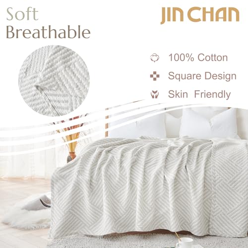 jinchan 100% Cotton Muslin Blanket Twin Boho Throw Blanket 50x60 Stone Gray - color: B. Square Grey, size: 50"x60"