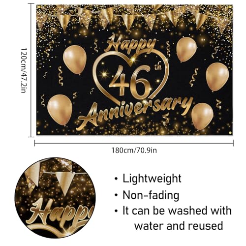 Happy 46th Anniversary Backdrop Party Decorations, Black Gold Glitter Bokeh Dots Valentine's Day Wedding Anniversary Party Photo Background Cake Table Banner Extra Large Wall Decor Props. 6 * 4ft (46) - color: 46