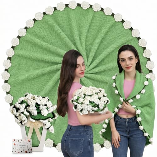 Camellia Crochet Flower Bouquet Blanket, Handmade Knitted Throw Blanket - color: Camellia, size: Large