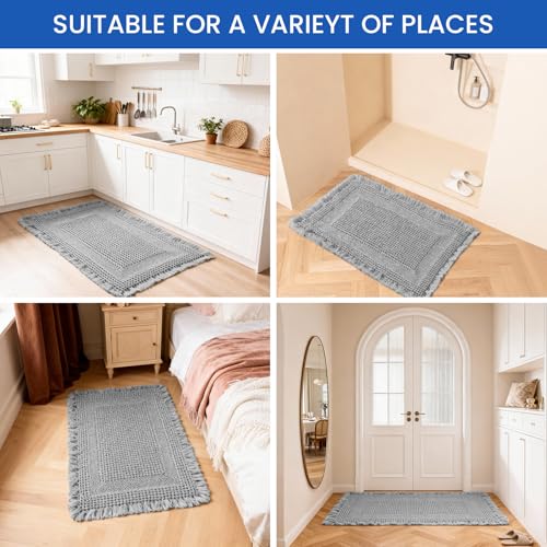 Waffle Bathroom Rugs Non Slip Quick-Dry Hallway Bedroom Light Gray - color: Light Gray, size: 2' x 6'
