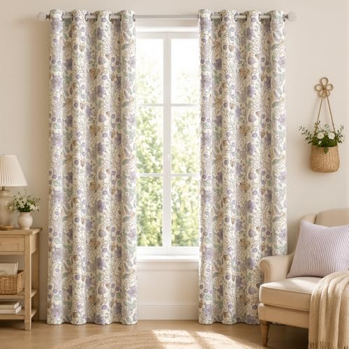 jinchan Floral Blackout Curtains Purple Farmhouse 84 Inch 2 Panels - color: Floral Purple on Cream, size: 52"W x 84"L (Pack of 2)