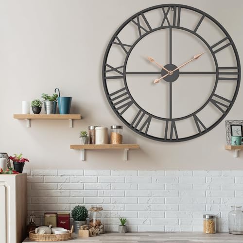 Pytha Sight 36 Inch Black Metal Roman Numerals Extra Large Giant Wall Clock - color: Black Roman, size: 36 Inch