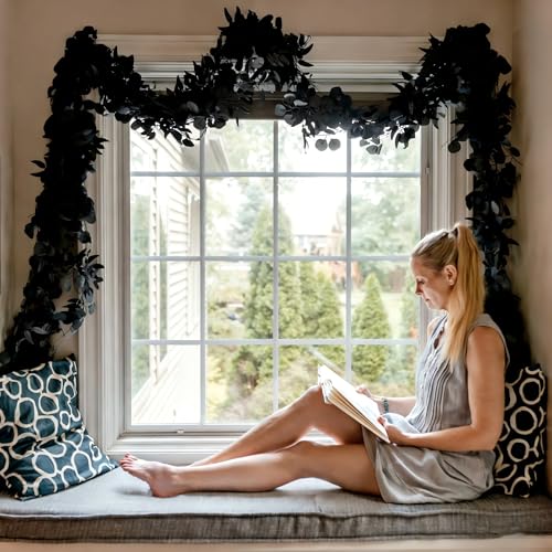 CQURE 12 Pack 84Ft Eucalyptus Garland,Artificial Eucalyptus Willow Leaves Table Greenery Garland Wreath Vines for Wedding Party Table Fireplace Bedroom Wall Room Decor - size: 84Ft-12Pack-Willow-Black