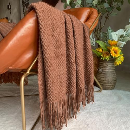 LOMAO Knitted Throw Blanket with Tassels Bubble Textured Lightweight Throws for Couch Cover Home Decor (Caramel, 50x60) - color: Caramel, size: 50x60"
