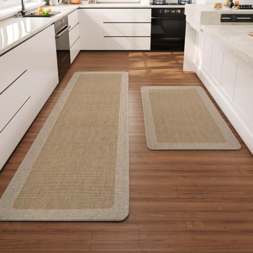 Kitchen Rugs Set of 2, Non Slip Rubber Backing, 17"x30"+17"x59" Brown - color: Brown, size: 17"x59"+17"x30"